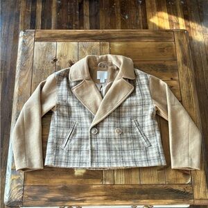 Rachel Parcell Plaid Beige Pea Coat